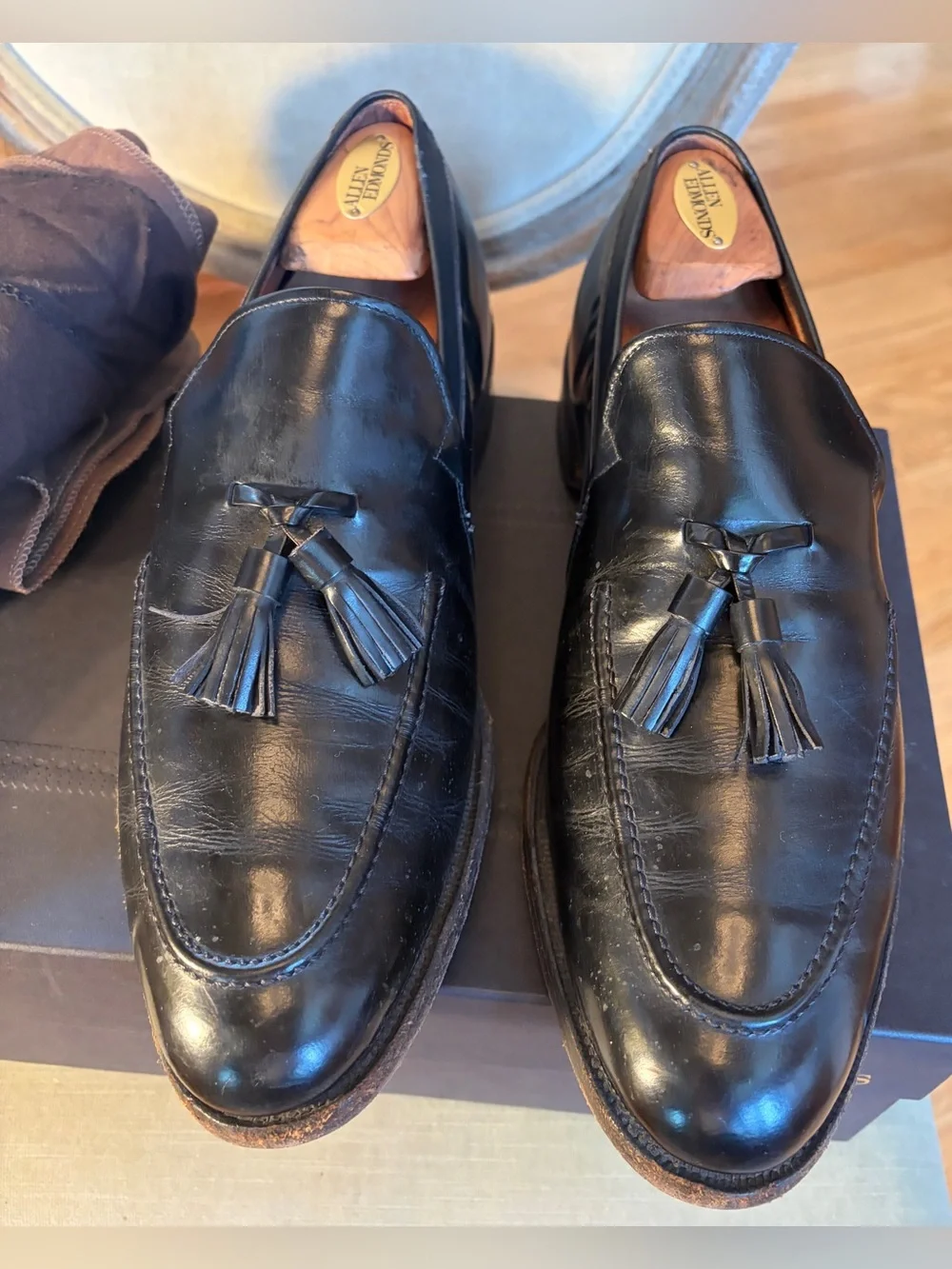 Allen Edmonds men's Ethan All Leather Tassel Loafers 10C Black WITH BOX